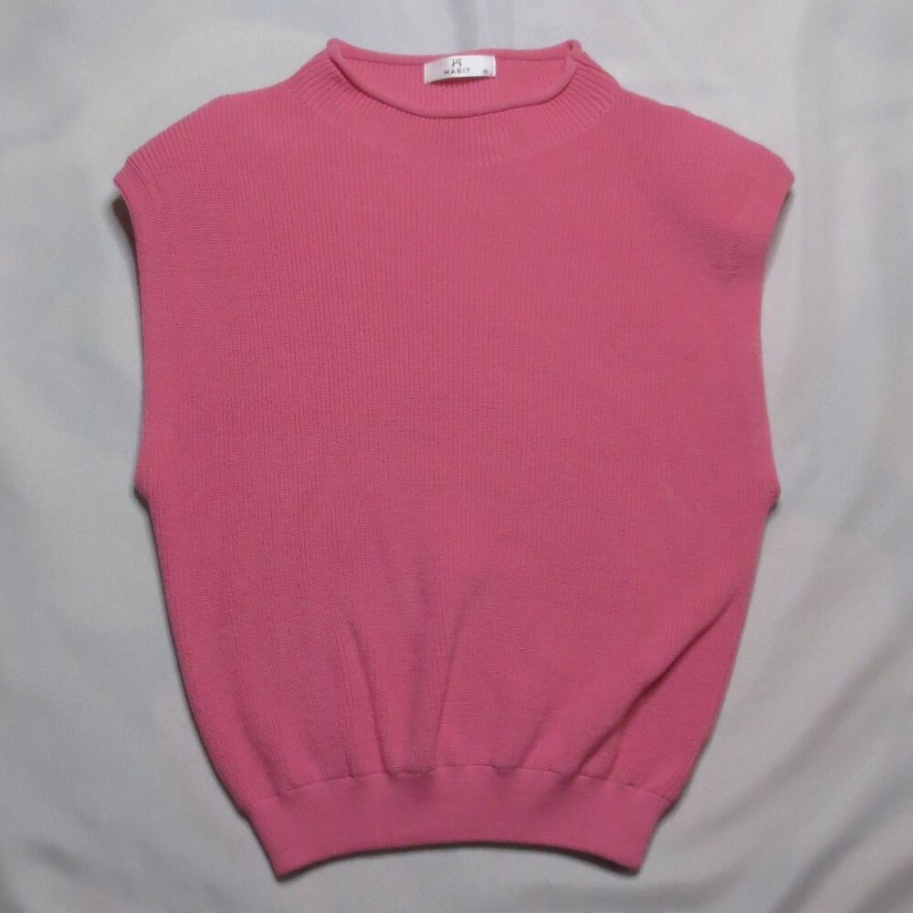 Y2K HABIT womens SWEATER pink BARBIE sleeveless SHOULDER PADS mock neck SIZE M